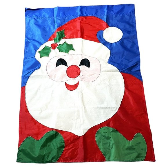 Vtg‎ 38"x27" Christmas Santa Clause Nylon Outdoor Flag Banner Holiday Decoration - Picture 1 of 4